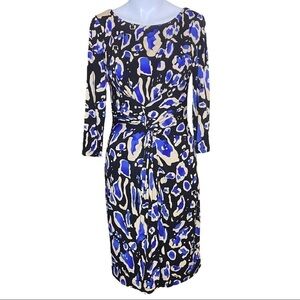 David Meister Dress Size 6 Blue Black & Tan Animal Print